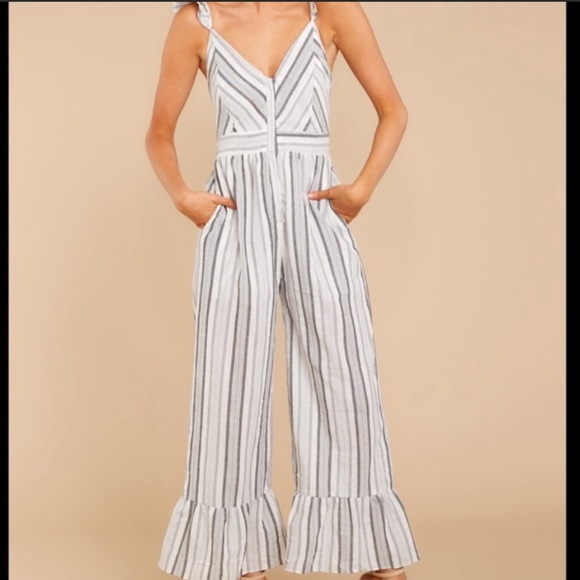 Storia Striped Bell Bottom Ruffle Sleevless Jumpsuit Size Medium